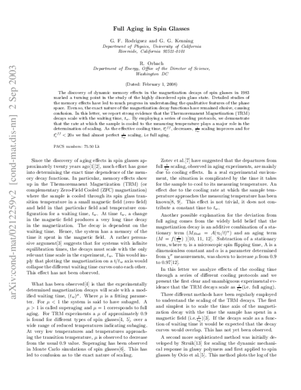 (PDF) Full Aging in Spin Glasses Raymond Orbach Academia.edu
