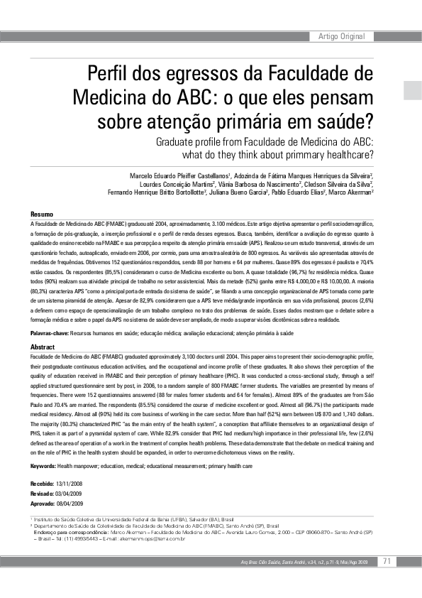 (PDF) Perfil dos egressos da Faculdade de Medicina do ABC: o que eles ...