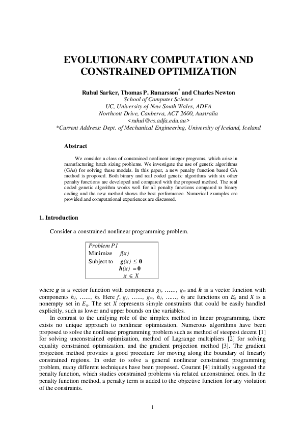 (PDF) Evolutionary Algorithms and Constrained Optimization