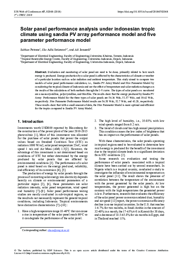Sandia Pv Array Performance Model