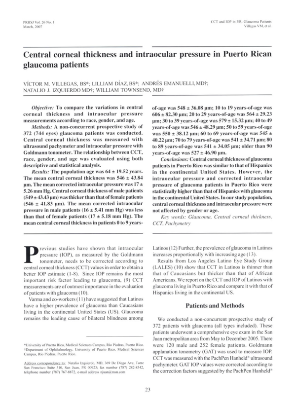 (PDF) Central corneal thickness and intraocular pressure in Puerto ...