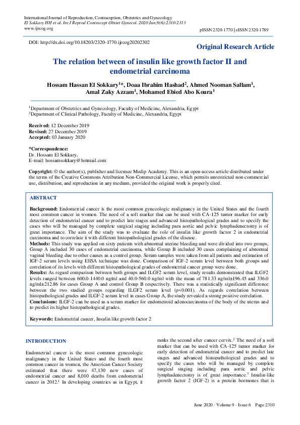 (PDF) The relation between of insulin like growth factor II and ...