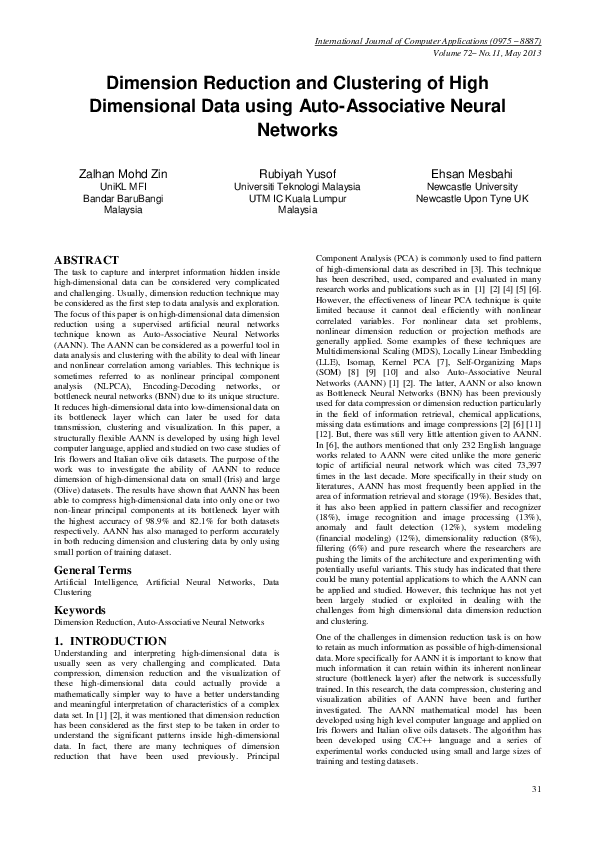 (PDF) Dimension Reduction and Clustering of High Dimensional Data using ...