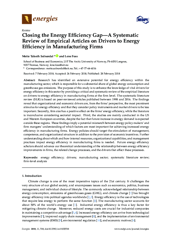 (PDF) Closing the Energy Efficiency Gap—A Systematic Review of ...