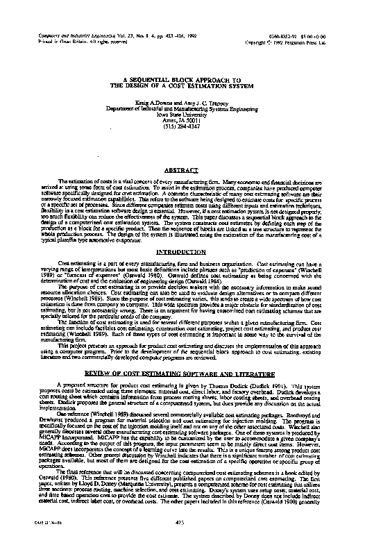 (PDF) A sequential block approach to the design of a cost estimation system