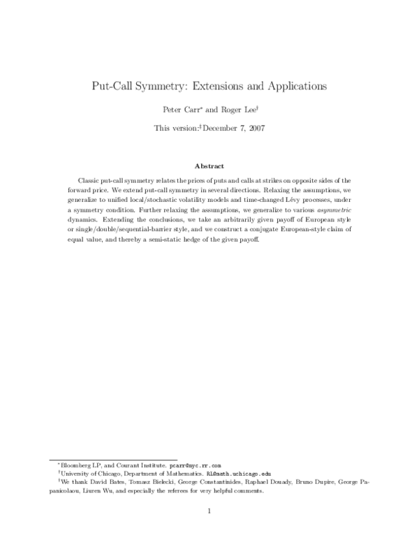 (PDF) Put-Call Symmetry: Extensions and Applications