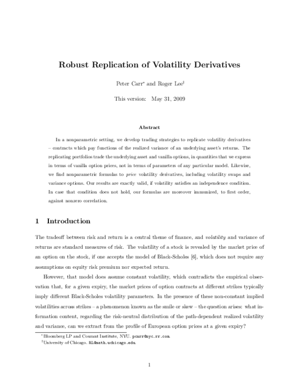 (PDF) Robust Replication of Volatility Derivatives
