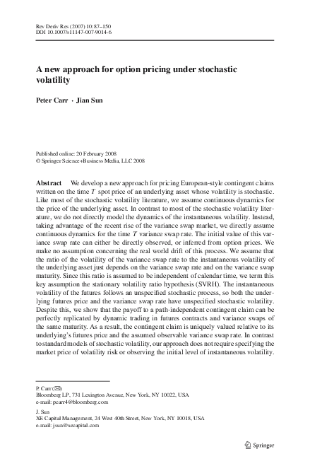 (PDF) A new approach for option pricing under stochastic volatility