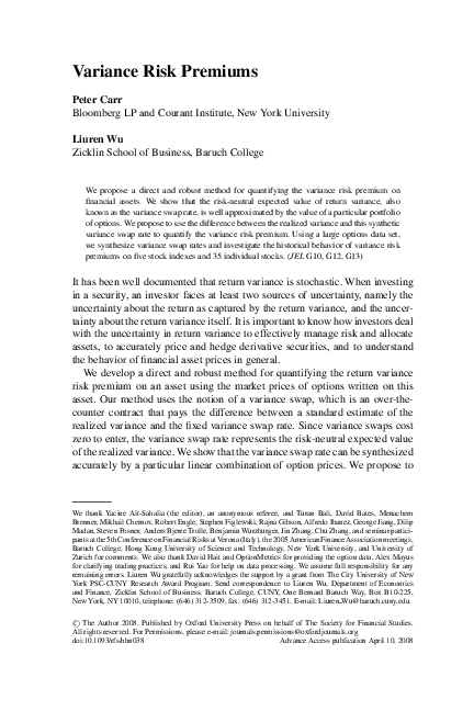 (PDF) Variance Risk Premiums