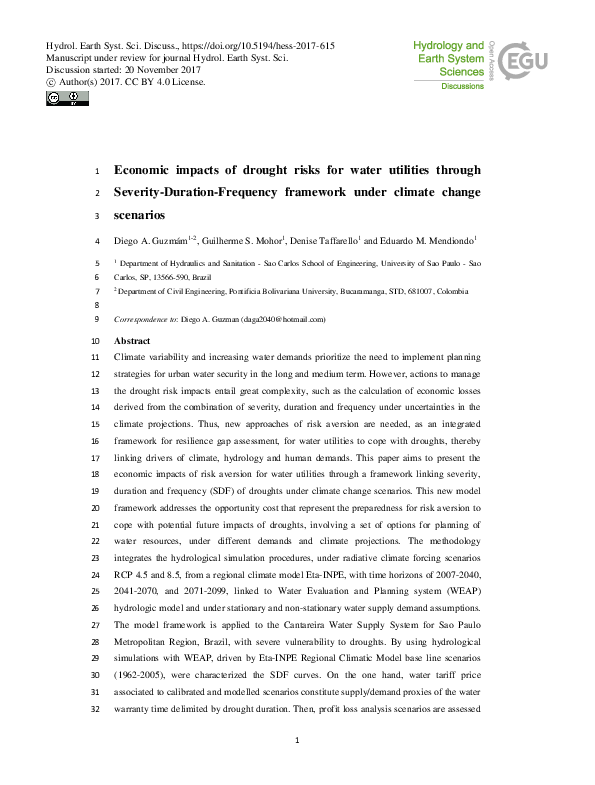 (PDF) Economic impacts of drought risks for water utilities through ...