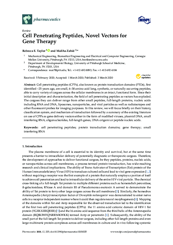 (PDF) Cell Penetrating Peptides, Novel Vectors for Gene Therapy