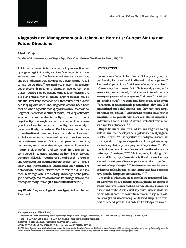 (PDF) Diagnosis and management of autoimmune hepatitis