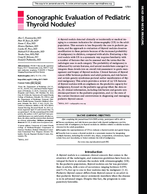(PDF) Sonographic Evaluation of Pediatric Thyroid Nodules