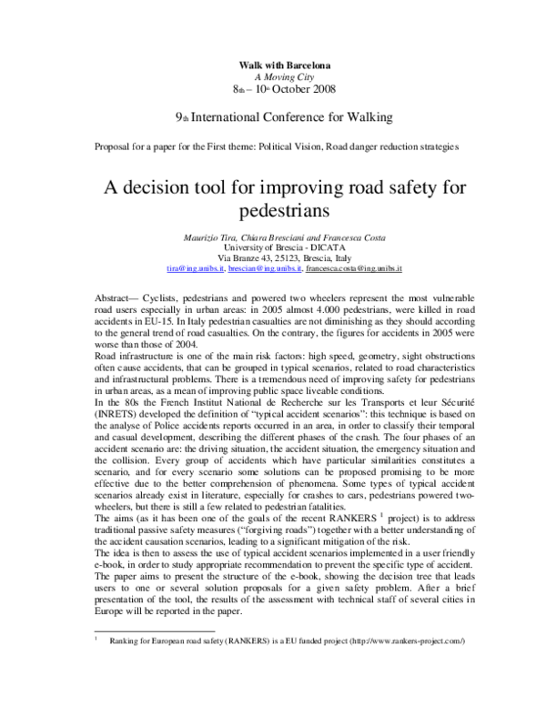(PDF) A decision tool for improving road safety for pedestrians