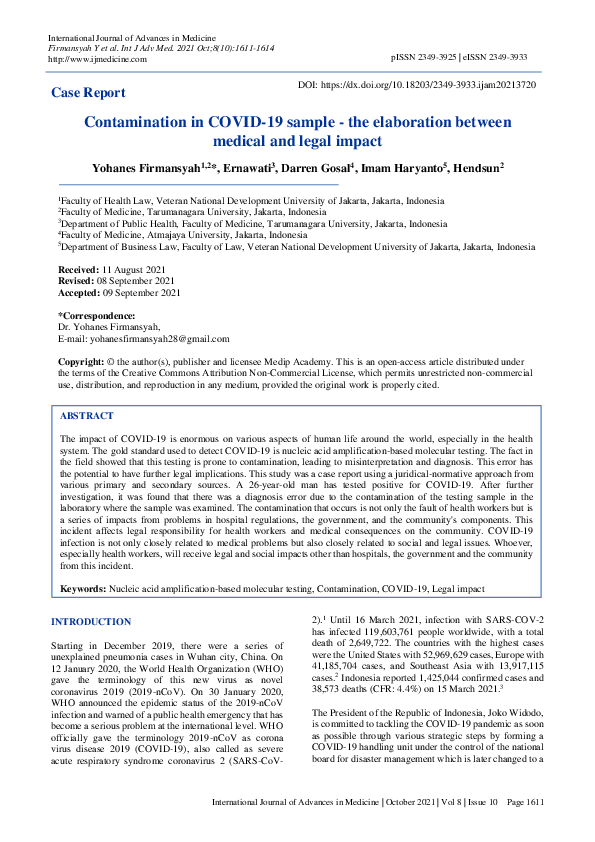 (PDF) Contamination in COVID-19 sample - the elaboration between ...
