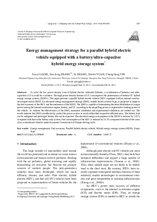 (PDF) Energy management strategy for a parallel hybrid vehicle
