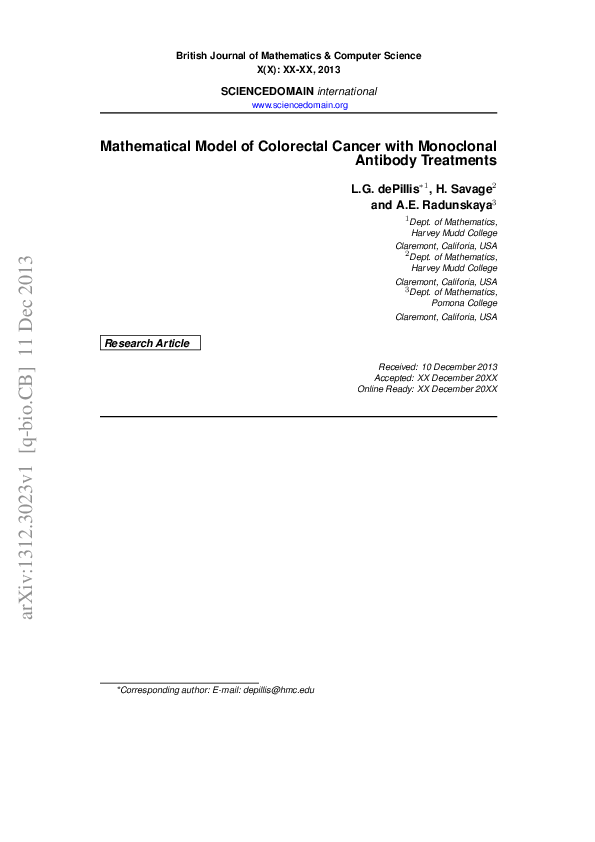 (PDF) Mathematical Model of Colorectal Cancer with Monoclonal Antibody ...