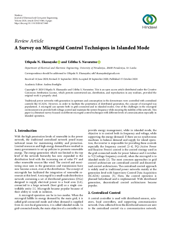 (PDF) A Survey on Microgrid Control Techniques in Islanded Mode