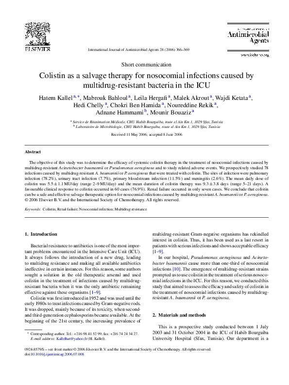 (PDF) Colistin as a salvage therapy for infections caused by