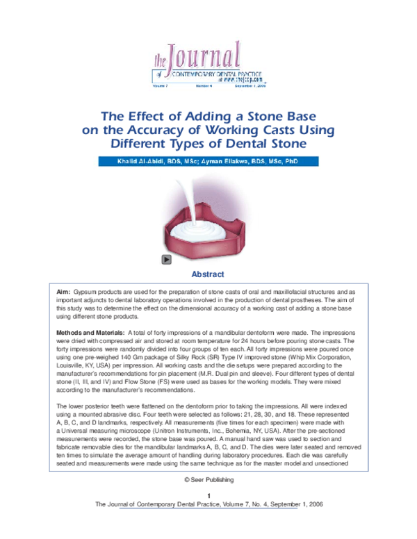 (PDF) The effect of adding a stone base on the accuracy of working casts using different types