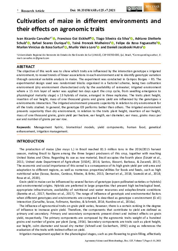 (PDF) Cultivation of maize in different environments and their effects ...