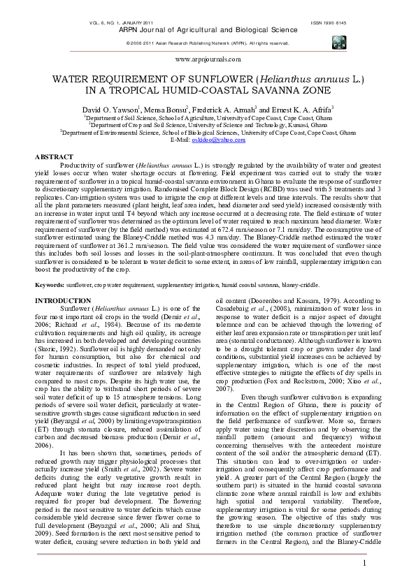 (PDF) Water requirement of Sunflower (Helianthus annuus L.) in a