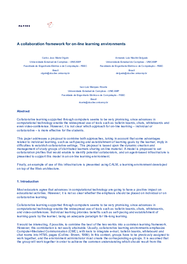 (PDF) A collaboration framework for on-line learning environments