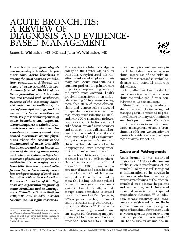 (PDF) Acute bronchitis a review of diagnosis and evidencebased