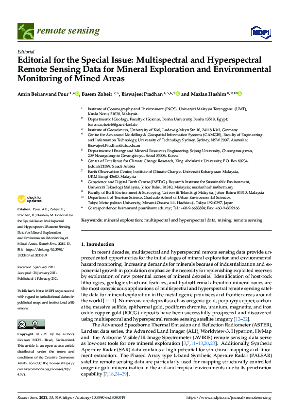 (PDF) Editorial for the Special Issue: Multispectral and Hyperspectral ...