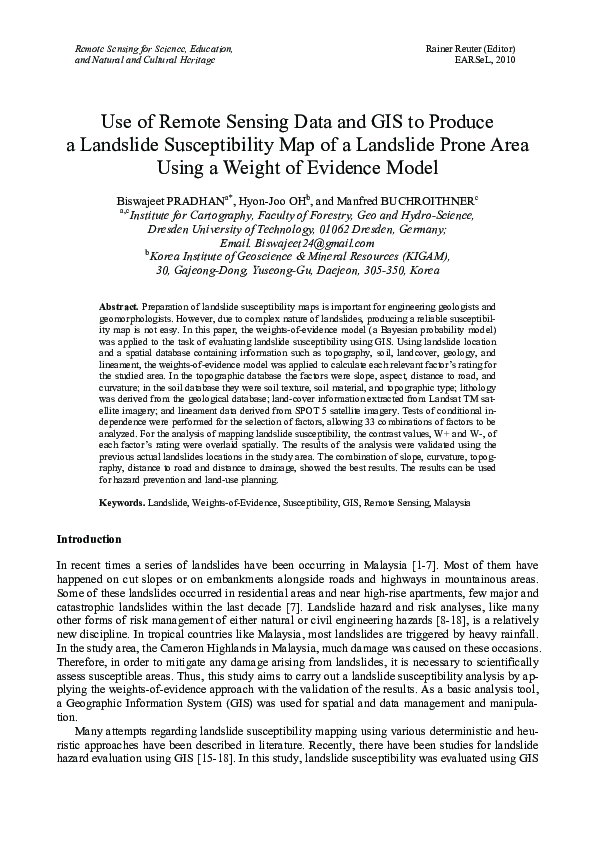 (PDF) Use of Remote Sensing Data and GIS to Produce a Landslide ...