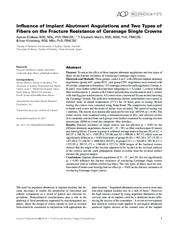 (PDF) Influence of Implant Abutment Angulations and Two Types of Fibers ...