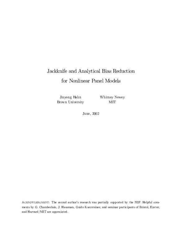 (PDF) Jackknife and Analytical Bias Reduction for Nonlinear Panel Models