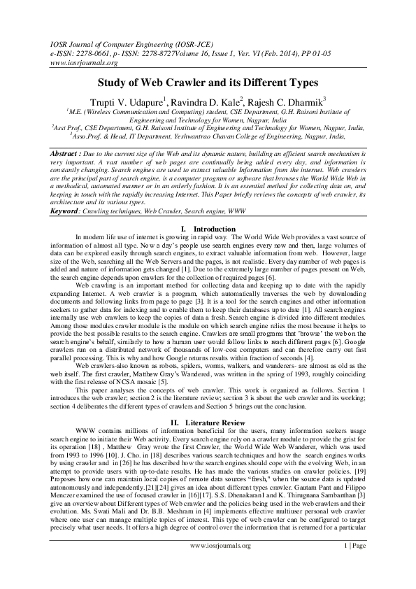 (PDF) Study of Web Crawler and its Different Types
