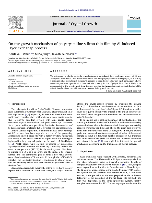(PDF) On the growth mechanism of polycrystalline silicon thin film by ...