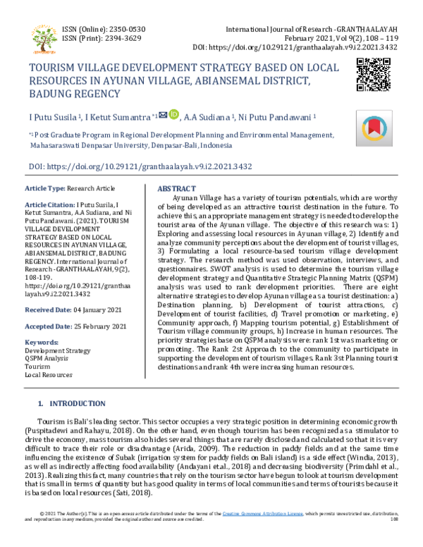 (PDF) Tourism Village Development Strategy Based on Local Resources in ...