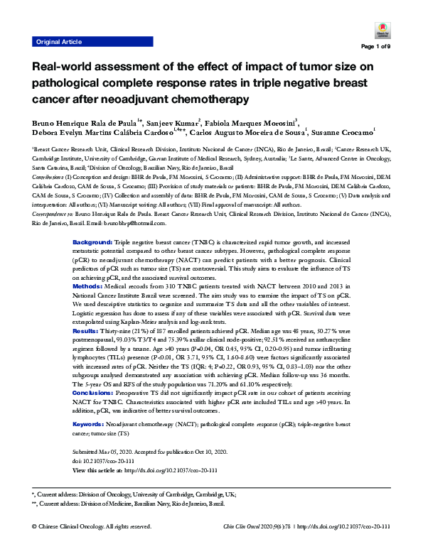 (PDF) Real-world assessment of the effect of impact of tumor size on ...