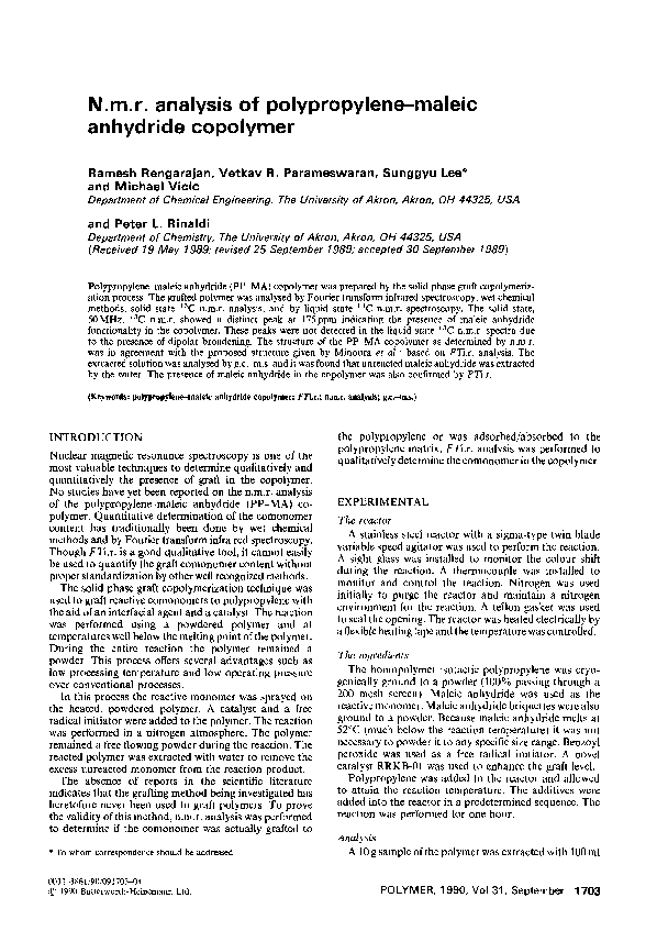 (PDF) N.m.r. analysis of polypropylene-maleic anhydride copolymer