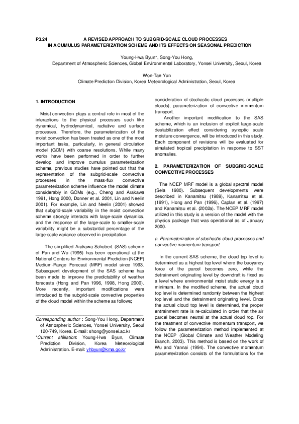 (PDF) A Revised Approach to Subgrid-Scale Cloud Processes in a Cumulus ...