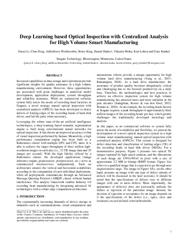 (PDF) Deep Learning based Optical Inspection with Centralized Analysis