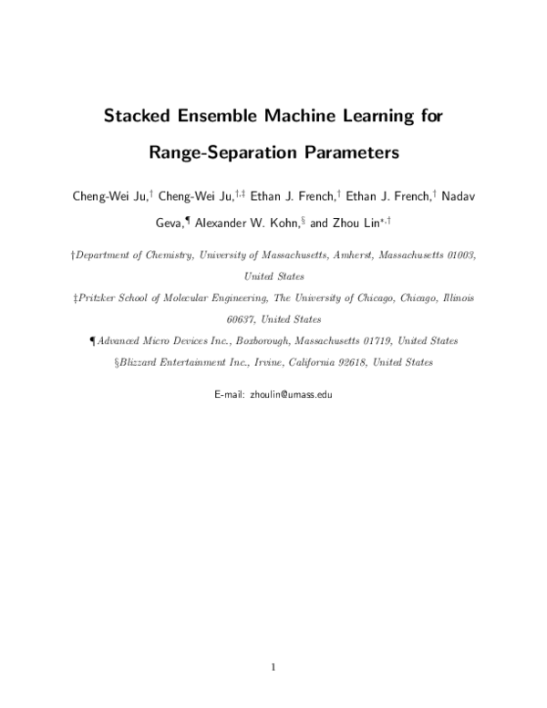 (PDF) Stacked Ensemble Machine Learning for Range-Separation Parameters