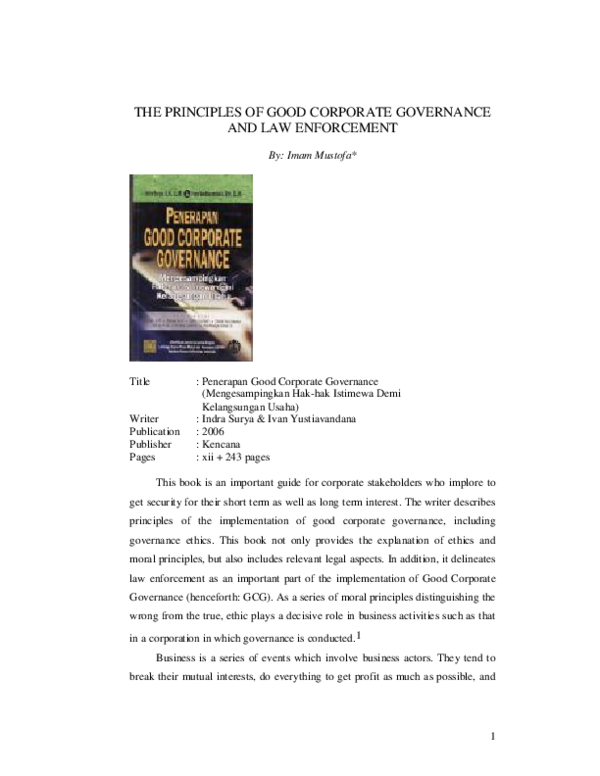(PDF) The Principles of Good Corporate Governance and Law Enforcement
