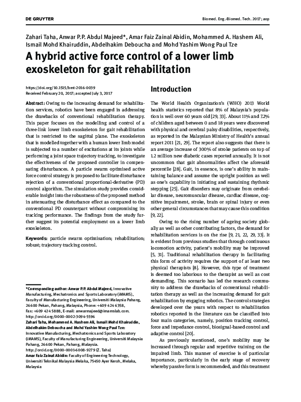 (PDF) A hybrid active force control of a lower limb exoskeleton for ...