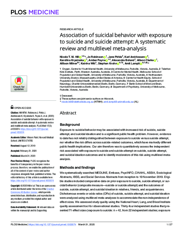 (PDF) Association of suicidal behavior with exposure to suicide and ...