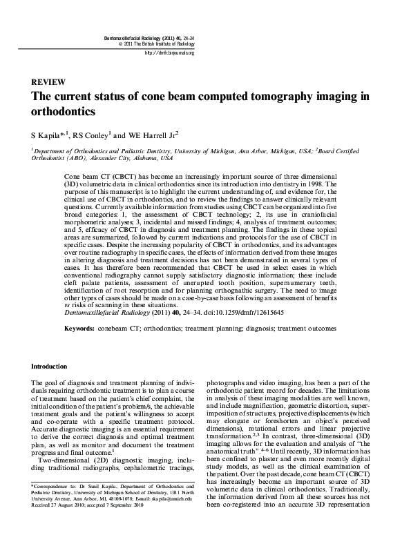 (PDF) The current status of cone beam computed tomography imaging in ...