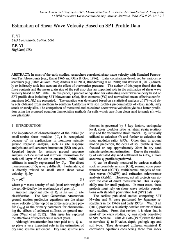 (PDF) Estimation of Shear Wave Velocity Based on SPT Profile Data