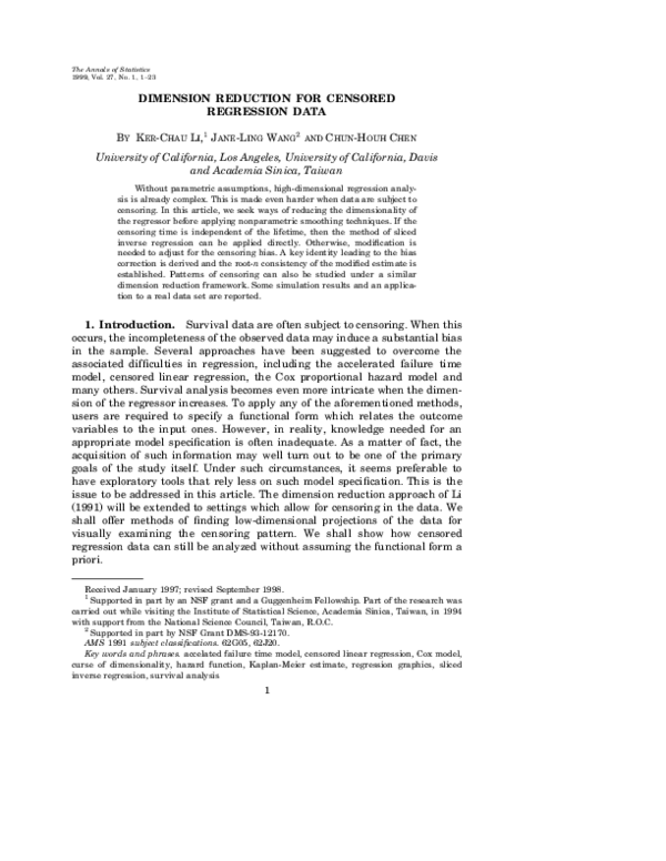 (PDF) Dimension reduction for censored regression data