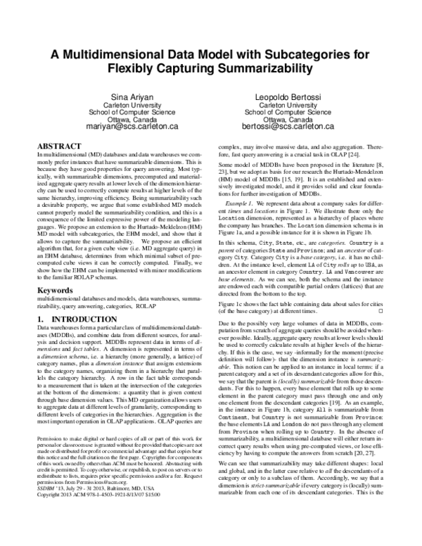 (PDF) A Multidimensional Data Model with Subcategories for Flexibly ...