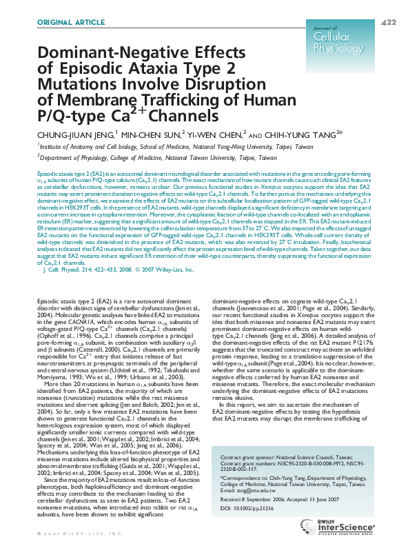 (PDF) Dominant-negative effects of episodic ataxia type 2 mutations ...