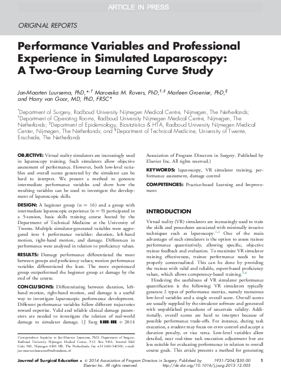 (PDF) Performance Variables and Professional Experience in Simulated ...