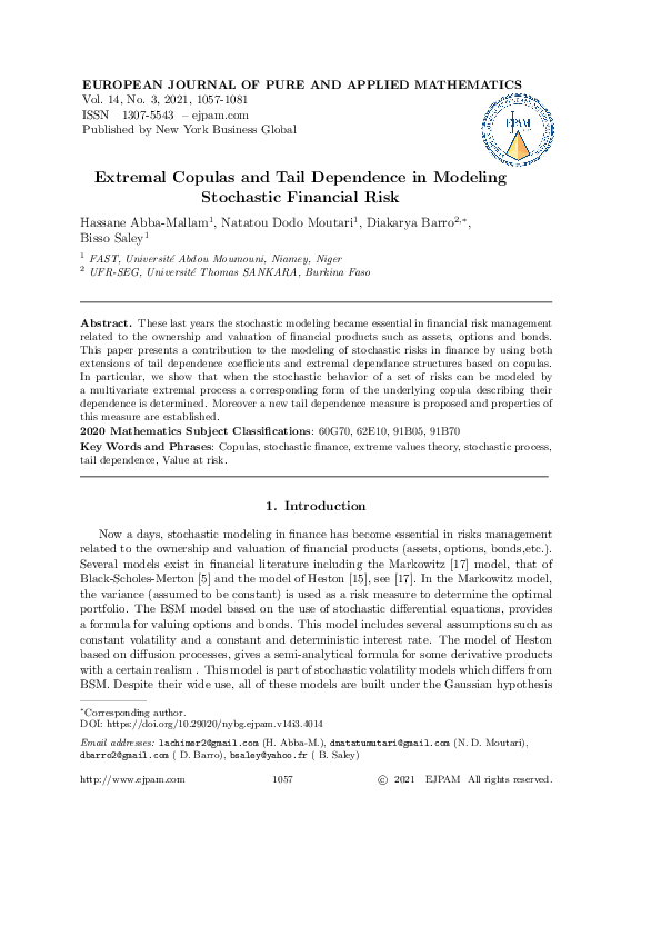 (PDF) Extremal Copulas and Tail Dependence in Modeling Stochastic ...